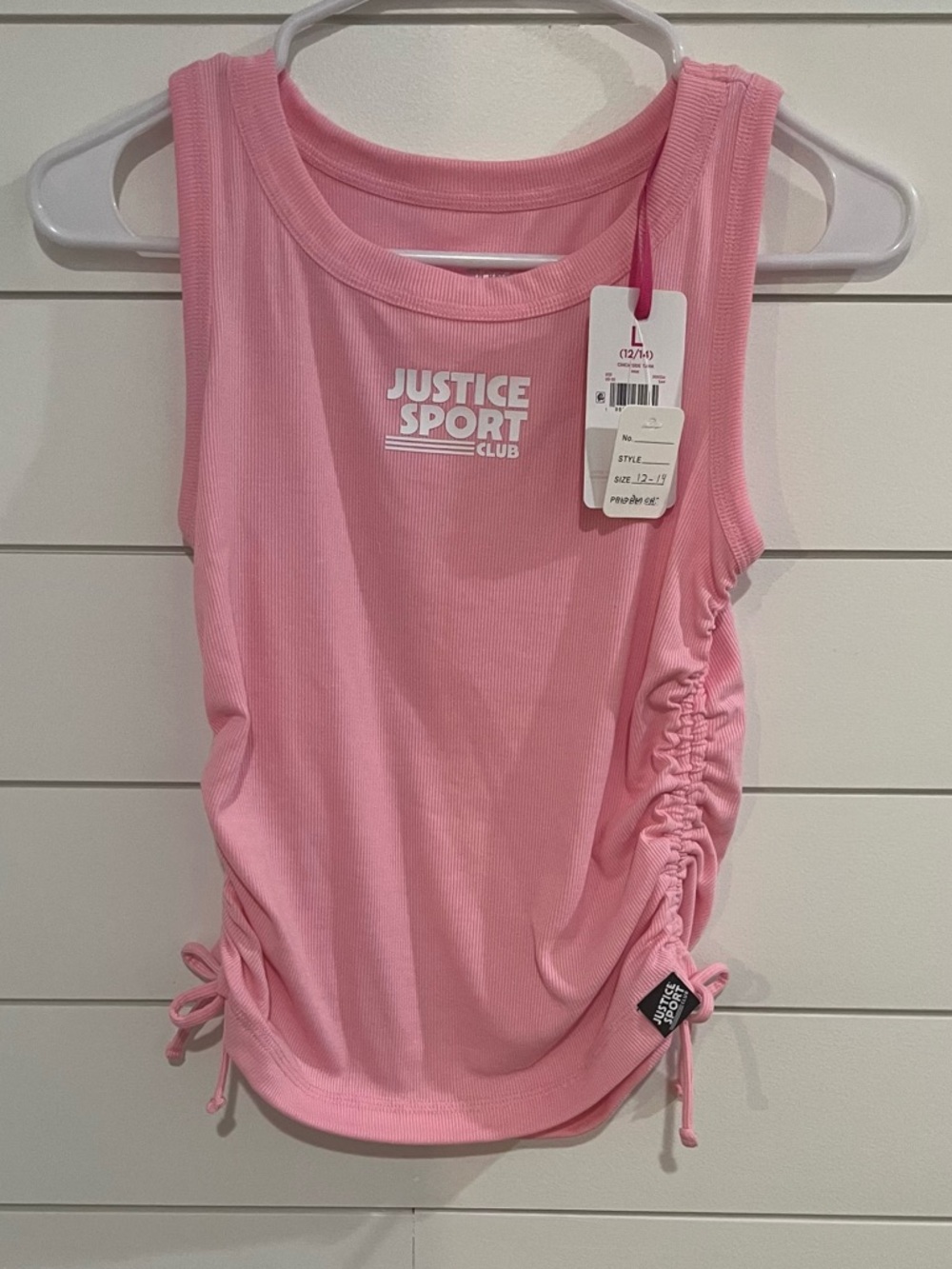 Justice Pink Ribbed Tank with Side Ruching